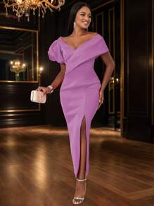 AOMEI Vestido de cóctel sexy con cuello en V y abertura frontal para mujer, para cumpleaños, invitada de boda, graduación, cena, graduación, Año Nuevo, Día de San Valentín