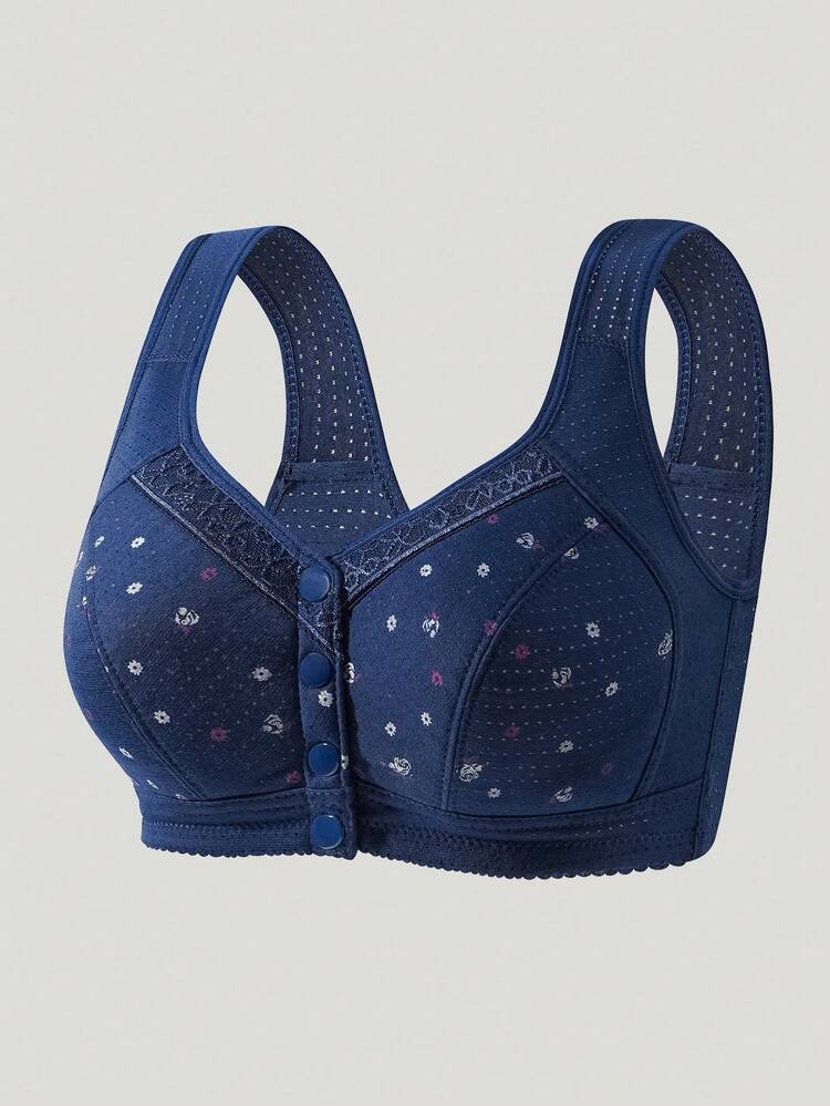 3pcs Floral Print Soft Front Closure Wireless Bra, Women Underwear - Multicolor - View 4