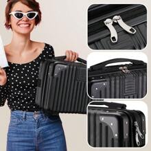 Noverlife 14 Inch Portable Hard Shell Cosmetic Travel Case Mini Travel Hand Luggage With Elastic Band Travel Makeup Case Small Makeup Carrying Suitcase For Train Cosmetic Bag Travel Camping Black