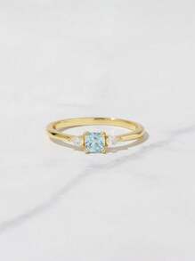 1pc S925 Sterling Silver Vintage Style Blue Zirconia Minimalist Ring, Elegant & Versatile Jewelry Gift For Women, Suitable For Daily Wear, Parties, Holidays