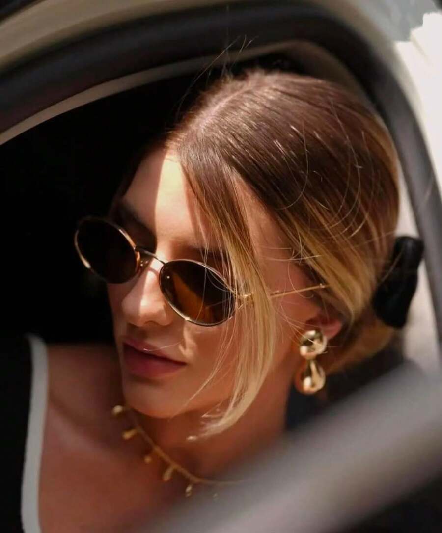 1 Piece Fashionable Stylish And Elegant Vintage Metal Frame Glasses Suitable For Summer Travel Beach Accessories And Photo Match For Beach Vacation Outdoor Travel - 咖啡 - 查看 1