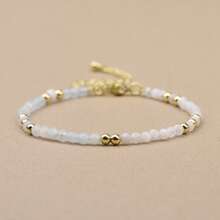 1 Stück minimalistisches Naturstein Perlen-Armband mit Amethyst & Mondstein 3mm geschliffenen Perlen, Damen Accessoire für Alltag & Feiertage