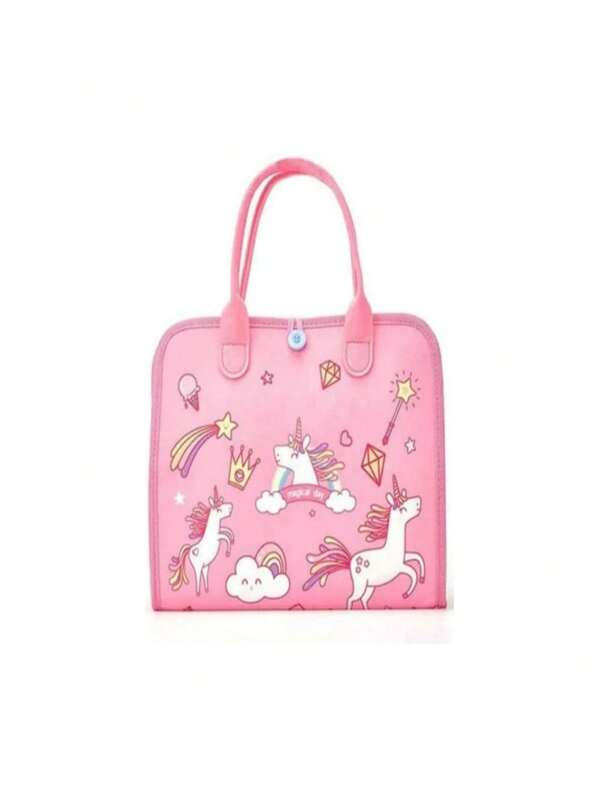 Bolso educativo con tema de unicornio rosa para niños - Juguete de aprendizaje multifuncional con colores, formas, animales, abecedario y talla grande