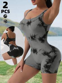 2PCS Women's Jumpsuit, Slimming Shaping Sporty Comfortable Casual Sexy Outdoor Commute, Suitable For Graduation, Back To School, All Season Versatile Romper