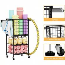 Weight Rack For Home Gym Workout Equipment Storage Organizer Home Gym Yoga Mat Storage Rack Weight Storage Racks With Hooks Yoga Mat Holder With Wheels For Yoga Block Dumbbell Resistance Band - Black - View 2
