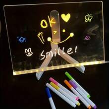 Acrylic Dry-Erase Board With 7 Colored Pens And A Stand, A Transparent Memo Board For Leaving Messages, Taking Notes, And Setting Reminders. It Includes 7 Colored Markers And Is Perfect For Birthdays And Creative Desktop Decoration. - 15x15cm/5.9x5.9in - View 3