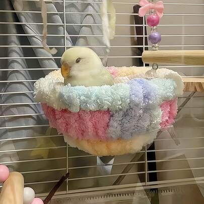 Coral Fleece Long Tailed Parrot Nest, Colorful Hanging Style Bird Bed Hammock, Warm Pet Bird Cage Accessories Winter, Portable Plush Bird Nest, Comfortable Sleeping Pad For Small Parrots