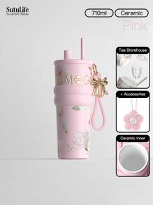 Vaso térmico de gran capacidad de 500ml/700ml/710ml - Taza de café de acero inoxidable con tapa, vaso de viaje para bebidas calientes y frías, compatible con portavasos de coche, material, tapa con boquilla y soporte para pajita, banda de silicona antideslizante para sujetar, portátil para exteriores, camping, oficina, regalo de botella de agua para novia, estudiante, vuelta al cole para niños
