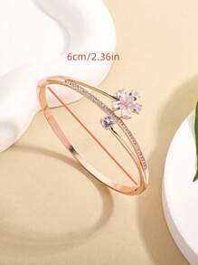1 pieza Brazalete de mujer con diseño de flor, brazalete de amistad con circonita incrustada, regalo de temporada de graduación lindo