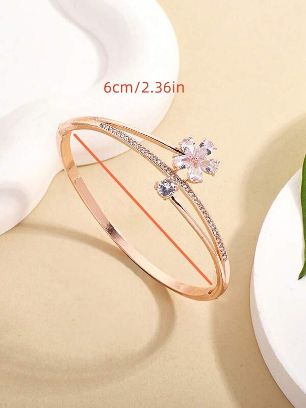 1pc Flower Design Jewelry Women Bracelet, Inlaid Zirconia Friendship Bracelet, Cute Graduation Season Gift