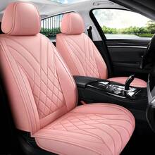 Waterproof 5 Seat Luxury PU Leather Car Seat Covers Full Set Cushion Protector Fit Single Front Seats And Solid Bench 40/60 50/50 60/40 Split Bench Back Universal Fit For Most Cars - 純粉紅色 - 查看 3