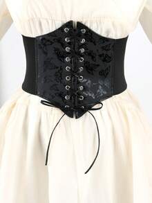 1pc Women's Elastic Waistband WithButterfly Decorative Buckle, Belt WideTie Waist Strap, Fashion Accessory ForShirt Dress Halloween Waist TrainerWomen Corset Belt Accessories ForLadies For Dress Western CowboyCowgirl Country Wear Vintage Black Belt Women Corset Belt For Dress,Waist Trainer Waist-Shaping For Waist Slimming And Tummy Control - Black - View 10
