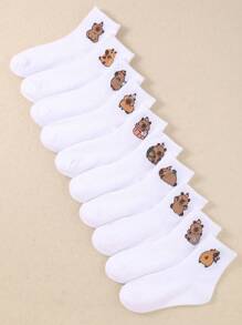 10 pares de lindos calcetines para niños con diseño de capibara, calcetines de tubo medio con capibara, aptos para niños y niñas en todas las temporadas de la vida diaria