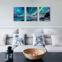 3Pcs Abstract Wall Art Prints, Framed Canvas Wall Art Geometric Line Sunset Artwork Paintings, Living Room Bedroom Dining Room Home Decoration Framed Canvas Print Decorative Painting, Interior Home Wall Decoration Art