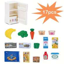 每套 17 件，迷你冰箱玩具 - 玩具屋装饰，玩具屋家具，青少年模拟食物，玩具屋迷你厨房角色扮演