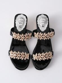 CHICVUE صنادل نسائية جديدة بأسلوب صيفي، مرصعة بالراين الأسود، أنيقة وجذابة، هدايا عيد الحب والكريسماس والشتاء - الأسود - مشاهدة 4