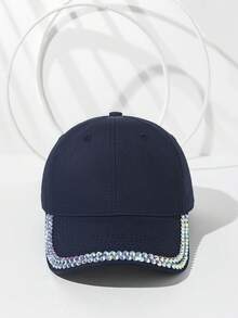 1 pieza Gorra de béisbol de unicolor con adorno de piedras rhinestone para mujer, sombrero visera para protección solar, apto para deportes al aire libre, viajes, fiestas - Multicolor - Ver 18