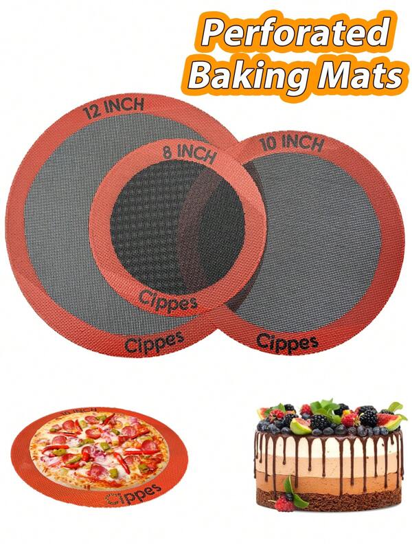 Cippes Tapis de cuisson en silicone perforé rond de 8/10/12 pouces, 3 tailles - 8/10/12 pouces, feuilles de cuisson réutilisables anti-adhésives résistantes à la chaleur, pour pizza, pain, moule à gâteau, friteuse à air, four