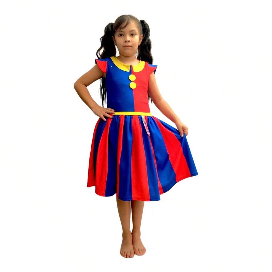 vestido-disfraz para niña para todo tipo de ocasión para que tu pequeña luzca hermosa. - azul rojo amarillo - Ver 1
