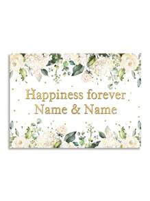 1pc Customizable Green Leaves & Floral Photography Backdrop Cloth, Wedding Engagement Forever Happiness Party Celebration Decor Banner