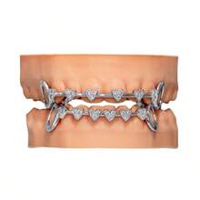 THATBOY 2pcs Love Connection Side Hollowed-Out Grillz Copper Inset Zirconia Hip Hop Jewelry Grillz Cool Pop Party Gift Lady Grillz - Multicolor - View 14