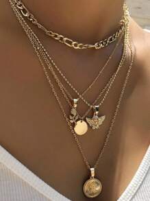 1pc Rose Flower Angel Multi-Layer Pendant Necklace