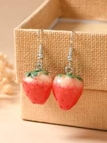 1 Pair Handmade Resin Realistic Fruit Cake (Strawberry, Blueberry, Lemon, Avocado, Smiling Face) Earrings, Fashionable For Daily Wear