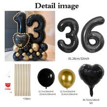 43pcs Black Number Column Balloon Set, Includes 32 Inch (81.28cm) Black Number Foil Balloons, Black & Metallic Gold Round Latex Balloons, Suitable For Anniversary, Birthday Decorations, Brides, Wedding Decor, Graduation, Festivals, Party Decor