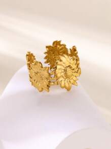 1Pc Sunflower Infinity Ring For Women, Elegant Sunflower Band Ring, Gold Stainless Steel Open Ring, Women's Jewelry Fashion Accessories, Gift For Her, Mother's Day Gift