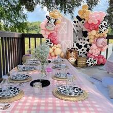 Conjunto de 146 piezas de decoración con arco y guirnalda de globos con tema de granja, incluye 40 pulgadas números del 1 al 9 de globos de aluminio rosas y globos con decoración de animales de granja para fiesta