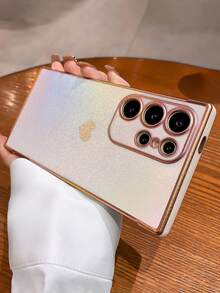 Capa de Telefone Macia Compatível com Samsung Galaxy S25 S24 S23 S22 Ultra S25 Edge, Proteção de Câmera à Prova de Choque, Capa Traseira Protetora Gradiente Aurora de Coração de Luxo com Acabamento em Banho