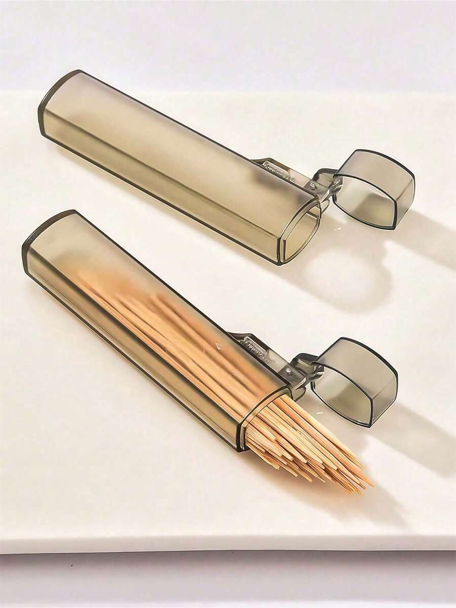 塑料牙签筒户外旅行露营便携式收纳容器，现代牙签分配器，药盒，烟盒，塑料保护壳盖，小型便携式随身旅行户外牙签收纳盒药盒竹牙签盒