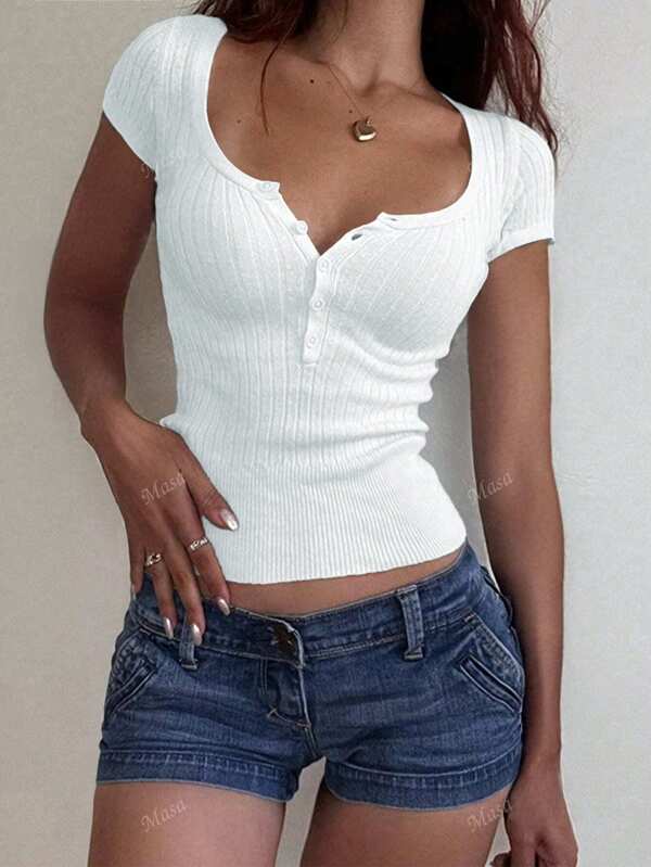 Women Summer Casual Button Up Ribbed Slim Fit Long Sleeve Sweater Top Suitable ForSpring And Summer Seasons Office Wear Women