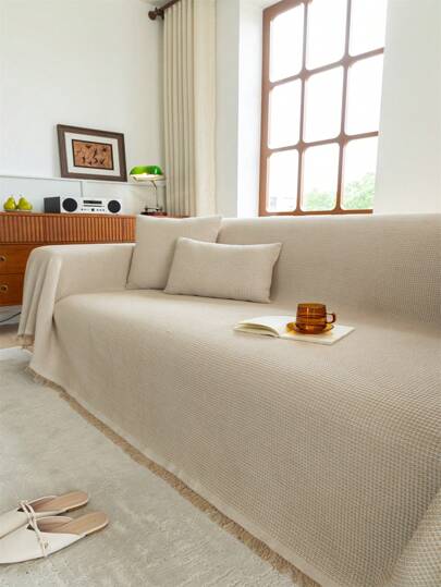 1 moderne bankhoes met wafelstructuur, duurzame, wasbare polyester hoes voor alle seizoenen, geschikt voor hoekbanken, 3-zitsbanken, 4-zitsbanken, machinewasbaar