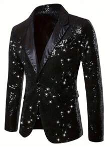 Plus Size Sequin Blazer For Men, Suitable For Party, Wedding, Ceremony