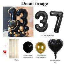 43pcs Black Number Column Balloon Set, Includes 32 Inch (81.28cm) Black Number Foil Balloons, Black & Metallic Gold Round Latex Balloons, Suitable For Anniversary, Birthday Decorations, Brides, Wedding Decor, Graduation, Festivals, Party Decor