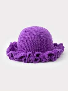1pc Women Handmade Crochet Ruffle Brim Bucket Hat, Novelty Casual Floppy Cloche Hat - Solid Color - View 27