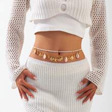 1pc Bohemian Beach Shell Waist Chain, Elegant Sexy Metal Waist Chain - Fashionable Body Jewelry, Fits Dresses & Pants, Perfect For Casual Wear, Metal Circular Ring Waist Chain, Simple And Fashionable Body Chain