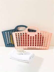 1/3 PCS, Plastic Foldable Storage Basket With Handle, Suitable For Home Bathroom And Laundry, Multi-Functional Storage, Snack And Sundries Storage, Suitable For Home Storage, Picnic Takeout