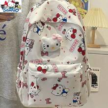 Sanrio 1 pieza Mochila de Hello Kitty - Bolso de hombro durable con cierre de cremallera, diseño con colgante, ligero para uso casual y de viaje