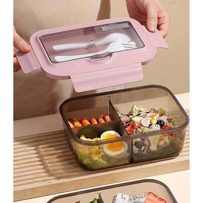 1 Set de Caja Bento cuadrada de unicolor con compartimentos, tapa y utensilios, caja de almuerzo reutilizable y apta para microondas para trabajadores de oficina, estudiantes, fiestas, exteriores, campamentos, picnics, aperitivos y útiles escolares