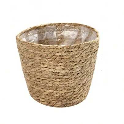 1 件手工编织草编花盆篮，室内编织花盆装饰，室内外花园装饰，海草盆栽花篮花盆套装