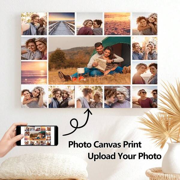 1pc Upload Your Multiple Family Photos, Print Custom Photos On Canvas, Personalized Couple Photo Wall Art - Personalized Custom Posters, Cozy Family Photos, Couples And Pets Memories Photo Prints, Birthday Gift Art Photos, Pet Wedding Photos