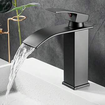 欧式瀑布水龙头，适用于浴室面盆、台面或水槽下安装