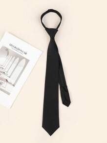 1pc Black Zipper Tie, Plaid Zipper Design, Fashionable & Versatile Accessory, Suitable For Daily, Commute, Men & Women, Styling