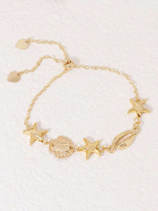 1pc Bohemian Ocean Shell, Starfish Decor Adjustable Bracelet, Women Beach Resort Party Accessory