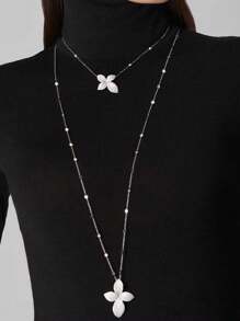 1 pieza Collar largo con doble capa de flores y strass, al estilo europeo y americano, accesorio de moda para el escenario