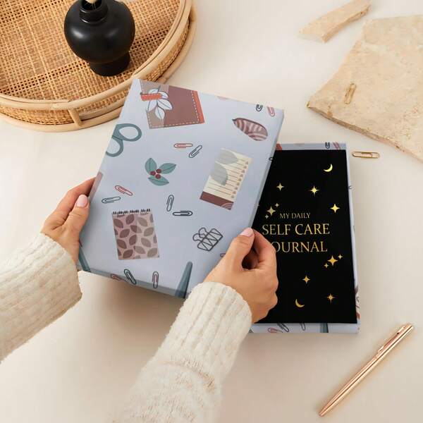 1 Set Diario de Autocuidado Diario Estrella - Diario de Bienestar - Regalo de Lujo para Ella, Diario de Autocuidado y Gratitud, con Hojas de Pegatinas, Bolígrafo, Caja, Útiles Escolares, Vuelta al Colegio