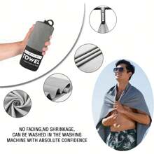 1 pieza/2 piezas Toalla deportiva y de acondicionamiento físico de microfibra de doble cara, de secado rápido, gris claro, absorbente, antiarena, portátil para yoga, natación, senderismo, actividades al aire libre