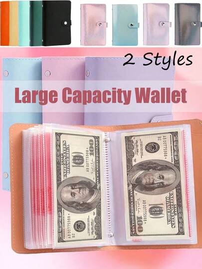3Pcs/2Pcs/1Pc,Banknote Storage Book Made Of PU Material, Extra Large Capacity Wallet , Can Hold 100 Banknotes, Snap Closure, With Banknote Photos, Stamps, Bank Card Storage Book,Ultra Large Capacity Cash Storage Notebook Comes With 50pcs Of Inner, For Cash, Checks, And Credit Cards